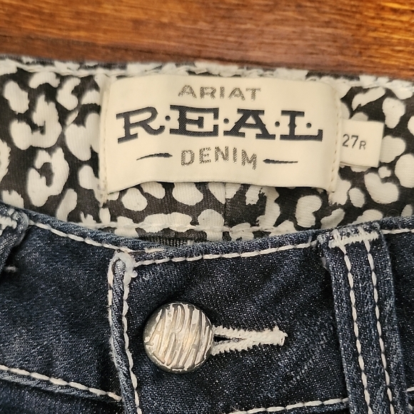 Ariat Real Denim Womens Dark Blue Low Rise Emboidered Pocket Boot Cut Jeans 27R - Picture 2 of 11